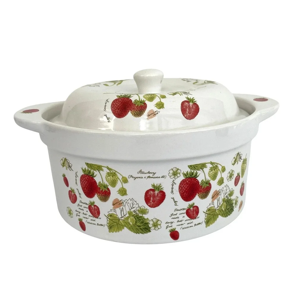 Vtg‎ 90s Kent Pottery New Fruit Strawberry Ceramic Lidded Casserole Dish